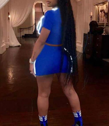 Trending Reflective Stripe Blue Mini Skirt Set