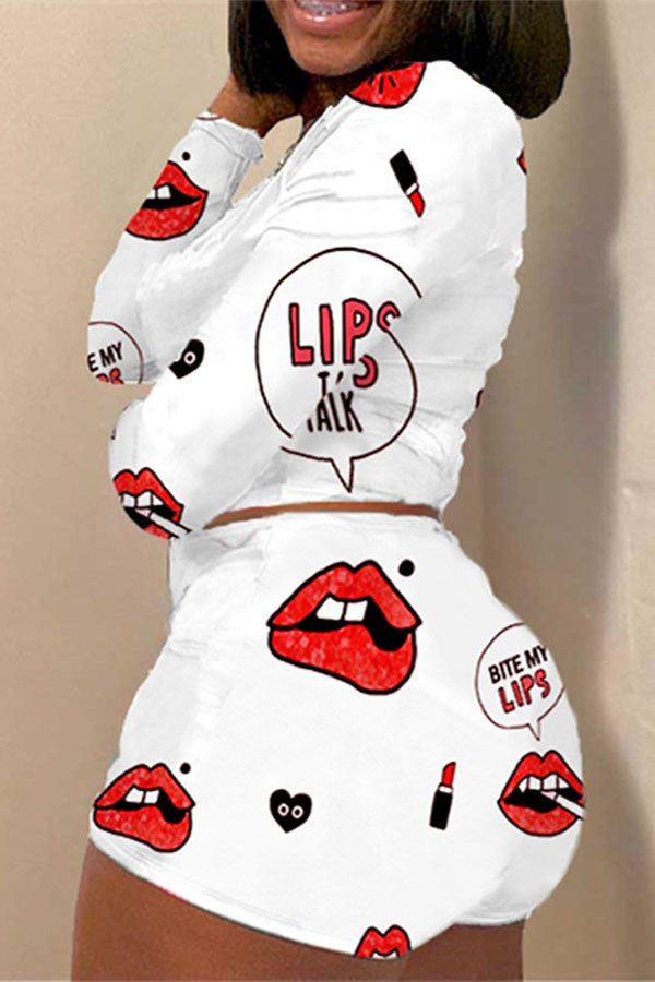 Sweet Lips Print Two Piece Short Set