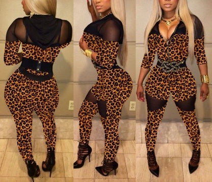Trending Leopard Patchwork Hooded Jumpsuit