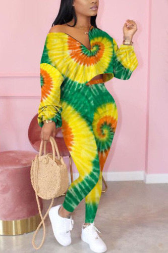 Yellow and Green Tie Dye Two Piece Set