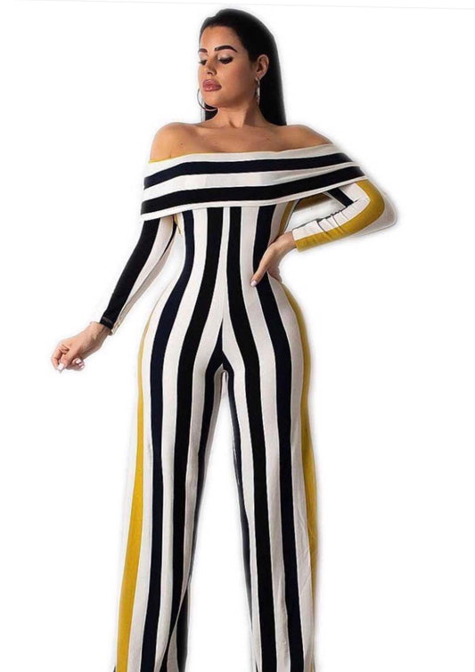 Off shoulders striped jumpsuit